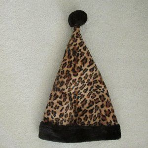 WOMEN'S ONE SIZE SANTA HAT TAN, BROWN, BLACK FAUX FUR LEOPARD PRINT NWOT